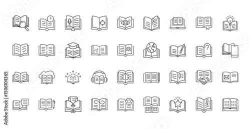 collection open book icons learning knowledge concepts