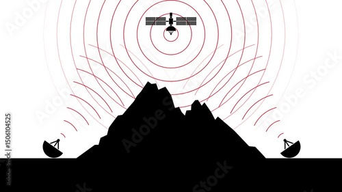 Signal transmission system between earth and satellite to avoid mountains.  Seamless animation about signal transmission.