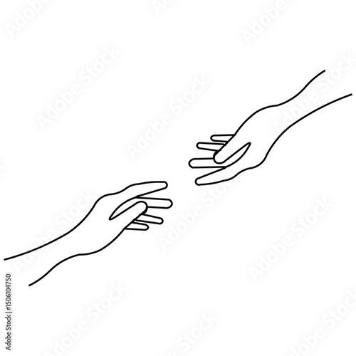 Two Hands Reaching Out Line Drawing, Connection Help Graphic