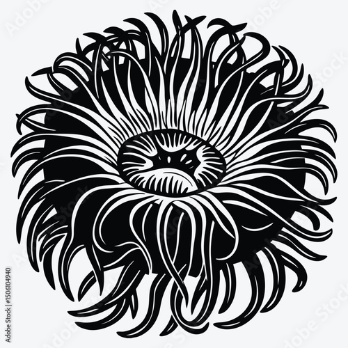 Anemone line art White background illustration Generative Ai