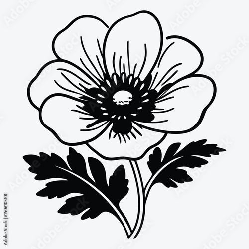 Anemone line art White background illustration Generative Ai