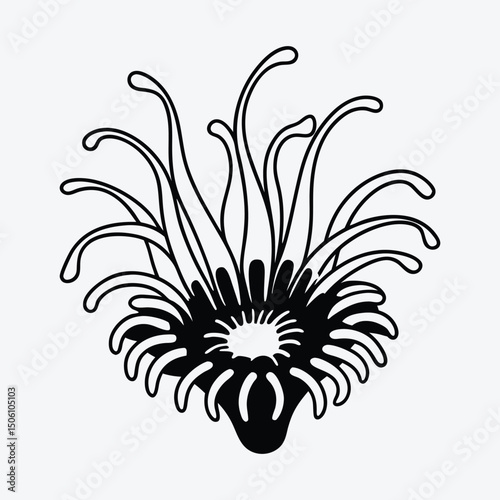 Anemone line art White background illustration Generative Ai