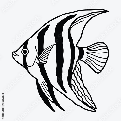 Angelfish line art White background illustration Generative Ai