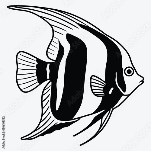 Angelfish line art White background illustration Generative Ai