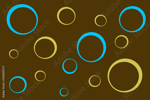 Colorful circles in blue and green floating on a brown background create a playful and modern design for graphic projects