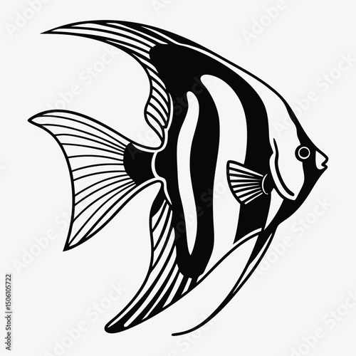 Angelfish line art White background illustration Generative Ai