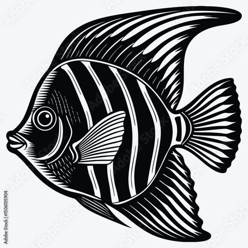 Angelfish line art White background illustration Generative Ai