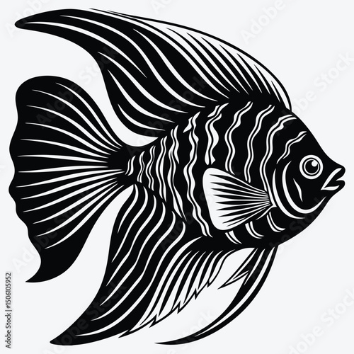 Angelfish line art White background illustration Generative Ai