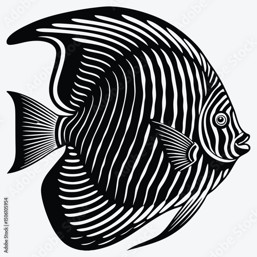 Angelfish line art White background illustration Generative Ai
