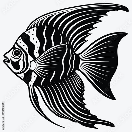 Angelfish line art White background illustration Generative Ai