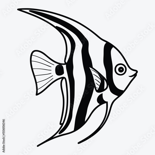 Angelfish line art White background illustration Generative Ai