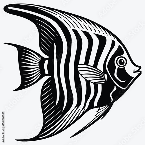 Angelfish line art White background illustration Generative Ai