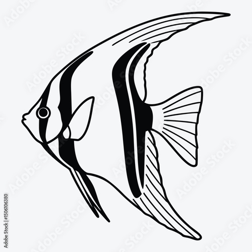 Angelfish line art White background illustration Generative Ai