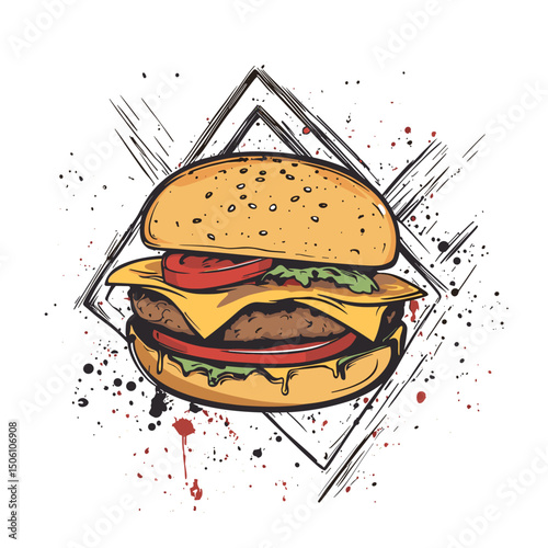 Delicious cheeseburger with fries on white background