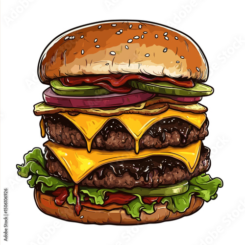 Delicious cheeseburger with fries on white background