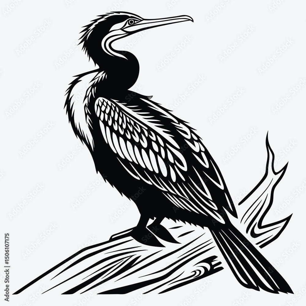 Fototapeta premium Anhinga line art White background illustration Generative Ai
