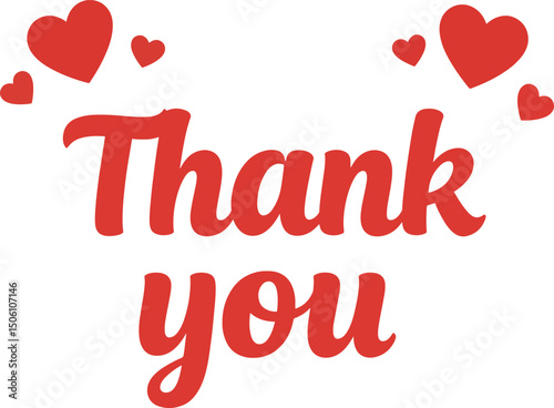 thank you text vector with heart icons in solid color