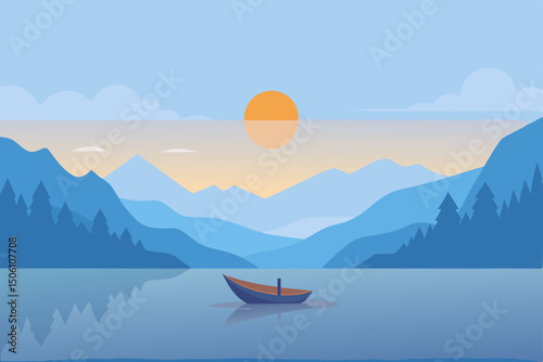 Scenic summer mountain lake landscape with reflection and blue sky