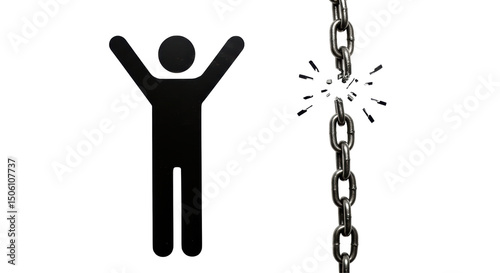 Isolated Symbol of Freedom with Broken Chain and Figure