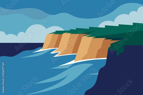 Mountainous landscape featuring a dam on the river with a scenic view of the blue sky, clouds, and green nature