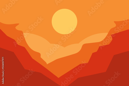 Orange sunset over a desert landscape with a heart-shaped cloud in the sky