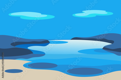 Blue ocean waves reflecting summer light on a calm blue water background, ideal for a tranquil seascape illustration