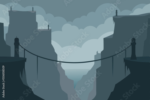 Vector illustration of a man's silhouette on a city bridge with an urban skyline