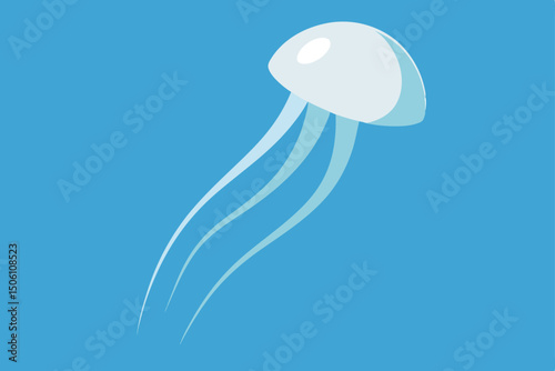 Blue cartoon jellyfish illustration in the ocean water