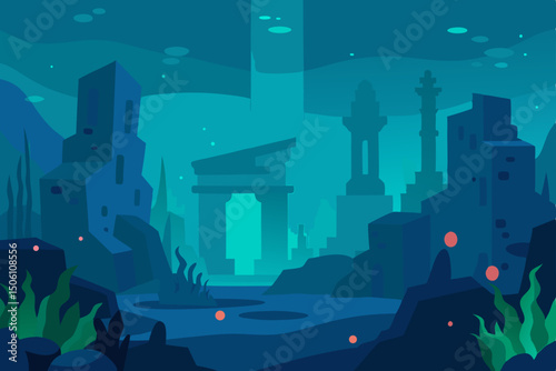 Vibrant urban night cityscape vector illustration with street lights and building silhouettes under a moonlit sky