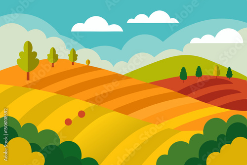 Green grass hills with a clear sky and distant mountains, ideal for a summer or spring nature scene illustration