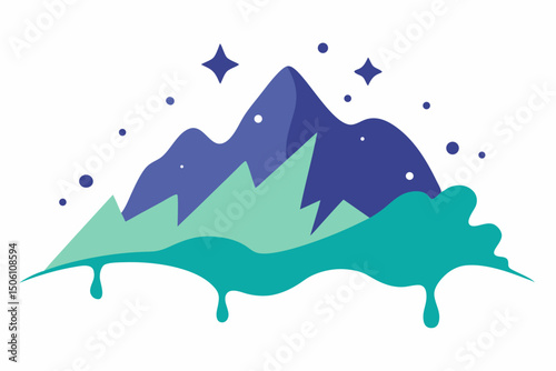 Snowy winter mountain landscape vector illustration