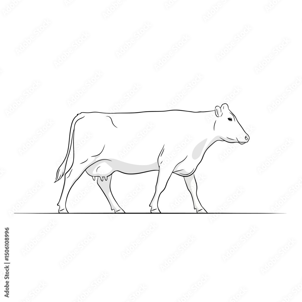 Fototapeta premium Cow Illustration: Minimalist Line Art for Dairy & Agriculture
