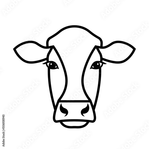 Minimalist Cow Head Icon: Clean Line Art Illustration