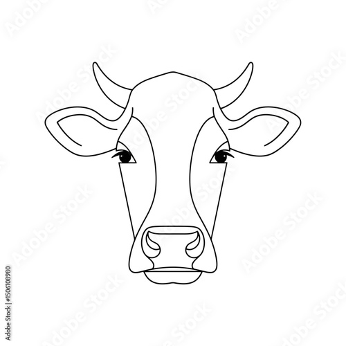 Minimalist Cow Head Outline - Farm Animal Illustration