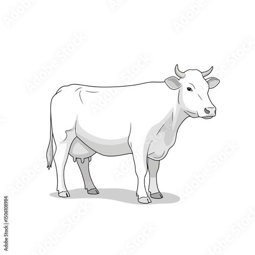 Vector Illustration of a Standing White Cow