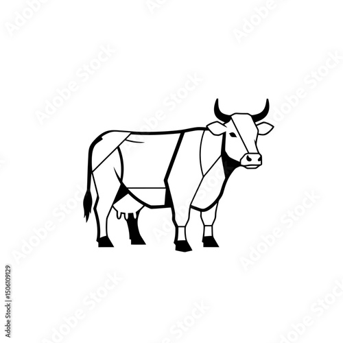 Geometric Cow Illustration - Black and White Farm Animal