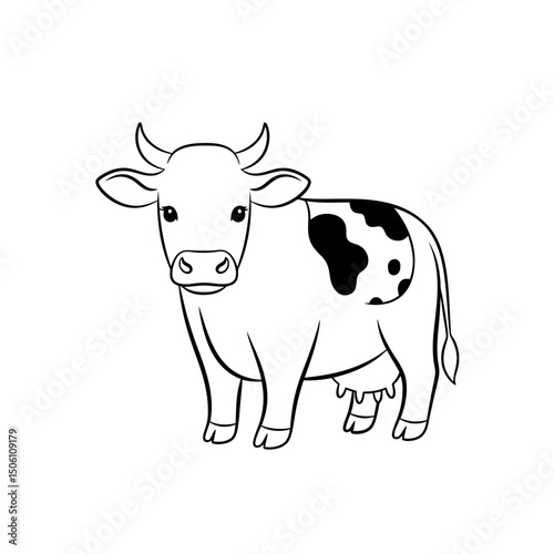 Simple Cow Illustration: Black and White Outline