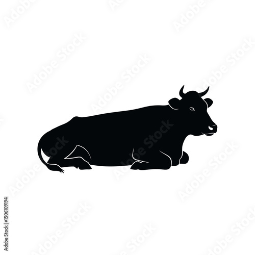 Black Cow Silhouette: Serene Farm Animal Resting