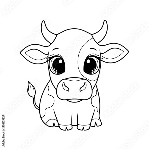 Adorable Cow Calf Outline: Cartoon Illustration for Coloring Books