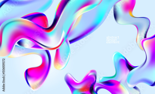 Abstract colorful background of glass iridescent shapes. Elegant fluid wallpaper.