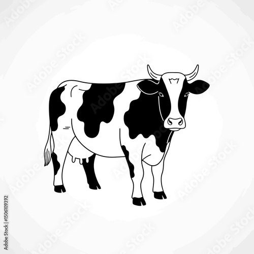 Black and White Cow Illustration - Farm Animal Vector