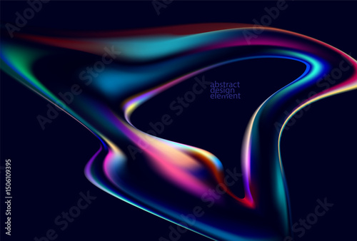 Abstract liquid holographic gradient shape. 3D Vector design element.