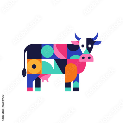 Geometric Cow Illustration - Modern Farm Animal Art