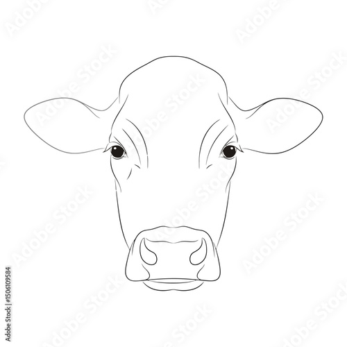 Simple Cow Head Outline Illustration for Coloring or Design