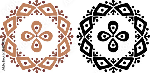 African decorative circle ornament vector illustration. Hand drawn circular ethnic art for bohemian interior design. Tribal pattern for plate, rug or other round printing design. Ring embroidery art.