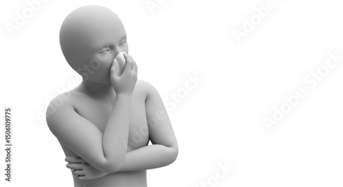 Isolated 3D Render of a Character Holding Their Nose Indicating Disgust