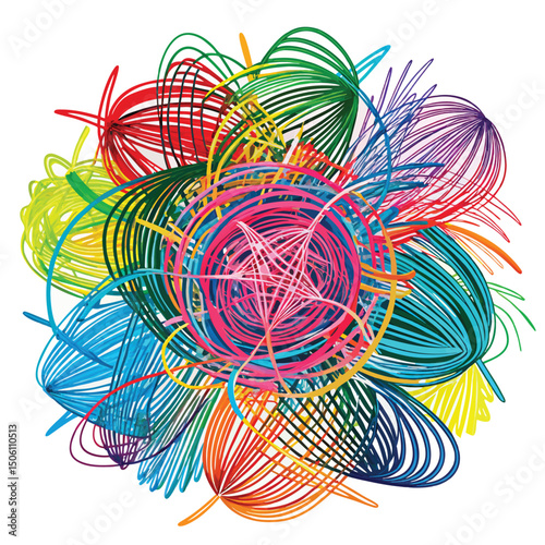 Vibrant abstract design with interwoven lines in a kaleidoscope of colors