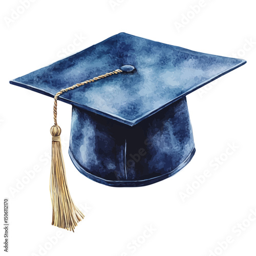 watercolor of Graduation Cap, vector high quality, isolated on a white background.
