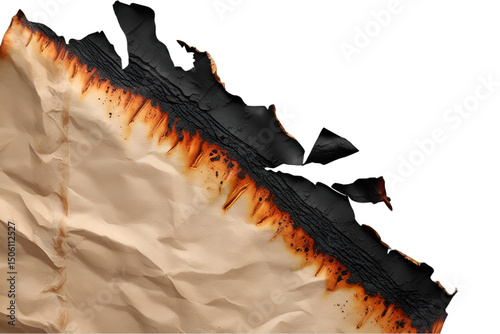 Burnt paper on transparent background . 
