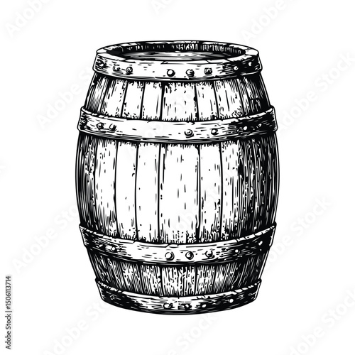 Silhouette of a Vintage wooden barrel illustration showcasing detailed craftsmanship and texture